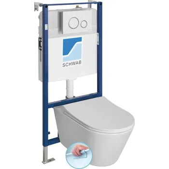 Klozet Sapho AVVA závěsné WC Rimless s podomítkovou nádržkou a tlačítkem Schwab, bílá 100314-SET5