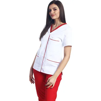 Zdravotnický oděv Bílá zdravotnická halenka - červený lem - dámská |drinuniforma.cz