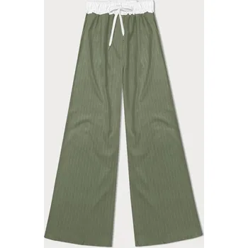 Dámské kalhoty Široké zelené dámské pruhované kalhoty (18629) odstíny zelené uni velikost