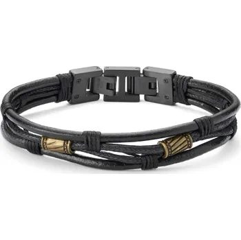 Náramek Náramek z oceli zlaté barvy a černé kůže Icon - Lucleon