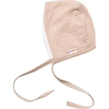 Kojenecké oblečení Baby Nellys Mušelínová čepička na zavazování bonetka Boy, Hand Made, béžová Velikost koj oblečení: 62 (2-3m)