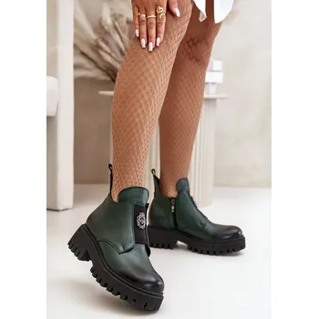 Dámské kozačky Dámské Kožené Botky s Ozdobou Lusanna Barva: Zelená, Velikost: 40