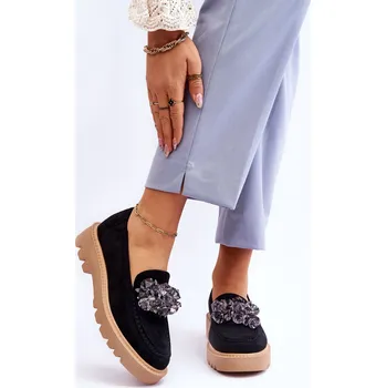 Dámské mokasíny Módní semišové mokasíny s krystaly Demeris Barva: Černá, Velikost: 38