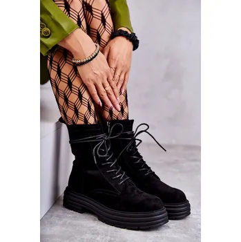 Dámské kozačky Dámské semišové boty se zavazováním Afra Barva: Černá, Velikost: 38