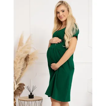 Těhotenské noční prádlo FMM Těhotenská a kojící košile s předním zipem 3v1 zelená bavlněná Velikost: XL