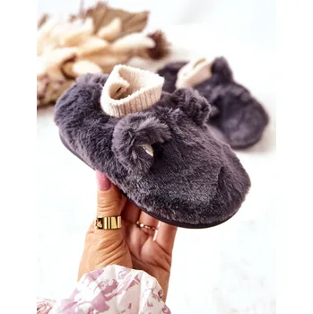 Dívčí bačkory Teplý fleece se švy Dessi Barva: Stříbrná, Velikost: 27