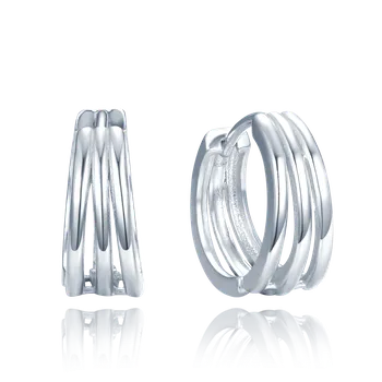 Módní doplněk MINET Minimalistické stříbrné náušnice trojité kroužky JMAN0578SE00