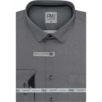Pánská košile Pánská košile AMJ bavlněná, šedá s hustým čárkovaným cikcak vzorem VDSBR1406, dlouhý rukáv, slim fit, vel. 38