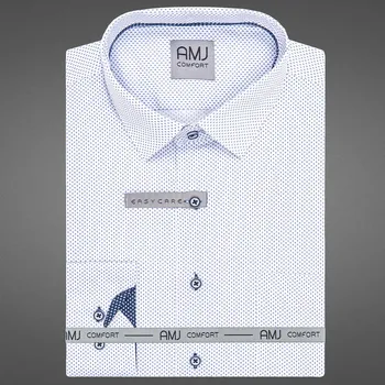 Pánská košile Pánská košile AMJ bavlněná, bílá s tmavě modrými puntíky VDBPR1353, dlouhý rukáv, prodloužená délka, vel. 41