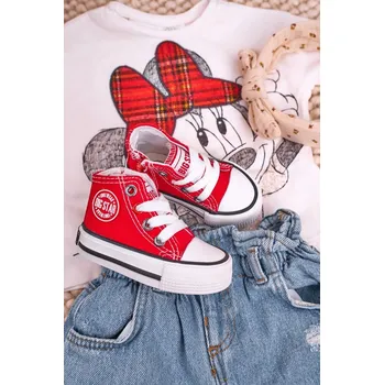 Dívčí tenisky Dětské Tenisky Vysoké Se Zipem BIG STAR HH374190 Barva: Červená, Velikost: 19