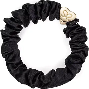 Gold Heart Silk Scrunchie Black