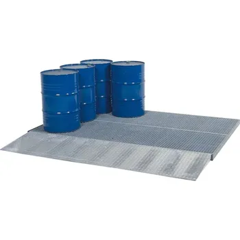 Olejová vana HTI Podlahová plošina classic-line, zinkovaná, s roštem, zatížení 450 kg, 2862x1362x78