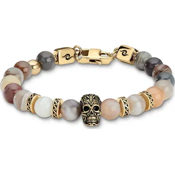 Náramek Rico | Náramek s lebkou a botswanským achátem z nerezové oceli zlaté barvy - Arkai