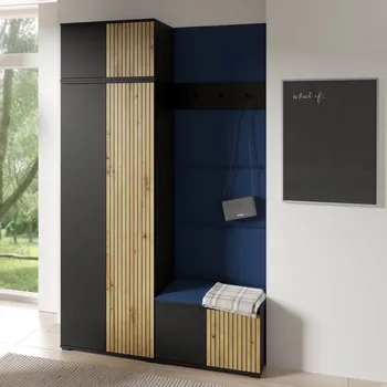 Předsíňová stěna Předsíňová stěna Ross 2 - černá/dub Artisan Barva čalounění: Tmavě modrá - Trinity 30