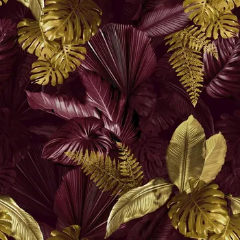 Velurové potahové látky s potiskem, Žluté tropické listy