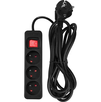 Napájecí kabel NEO TOOLS Prodlužovací kabel 3 m, 3 x 1,5 mm², 3 zásuvky, černý, ON/OFF
