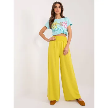 Dámské kalhoty Žluté široké dámské kalhoty s gumou v pase (8390) odstíny žluté uni velikost