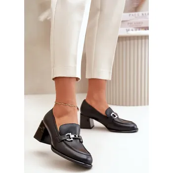 Dámské polobotky Elegantní Dámské Kožené Polobotky Na Podpatku Vinceza 91116 Barva: Černá, Velikost: 38