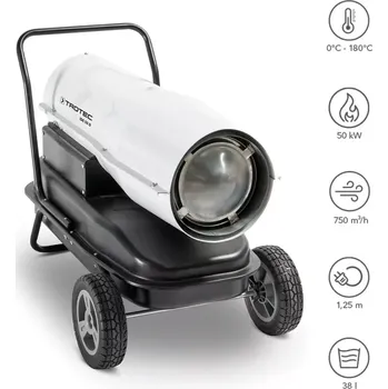 Průmyslové topidlo Naftové topidlo s přímým spalováním IDE50D TROTEC - 50 kW, 750 m³/h, termostat (Naftový přímotop IDE 50 D Trotec s výkonem 50 kW)
