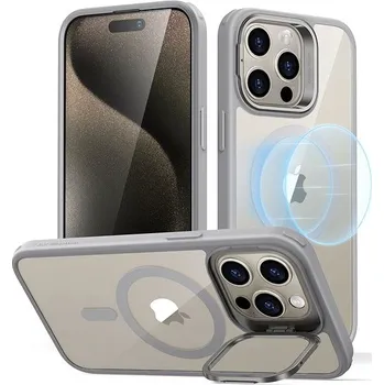 Pouzdro na mobilní telefon ESR Classic Hybrid Case with Stash Stand (HaloLock), Compatible with iPhone 15 Pro Max, Clear Grey