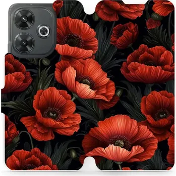 Pouzdro na mobilní telefon Flipové pouzdro Mobiwear - Xiaomi Redmi 13 - VP45S Temné červené květy (Knížkové flip pouzdro, obal, kryt na mobil Xiaomi Redmi 13 - VP45S Temné červené květy, materiál Umělá kůže + TPU - ochrana 360°, stojánek, silikonová vanička, magnetické zavírání)