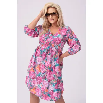 Dámské šaty Růžovo-zelené dámské letní květované šaty (8276) odstíny růžové 46