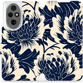 Pouzdro na mobilní telefon Flipové pouzdro Mobiwear - Honor 200 - VA40S Modré a béžové květy (Knížkové flip pouzdro, obal, kryt na mobil Honor 200 - VA40S Modré a béžové květy, materiál Umělá kůže + TPU - ochrana 360°, stojánek, silikonová vanička, magnetické zavírání)