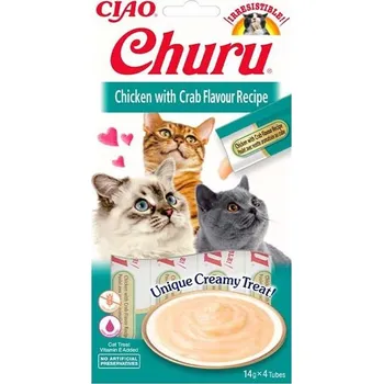 Pamlsek pro kočku Inaba Churu cat snack Kuře s krabí příchutí 4x 14g