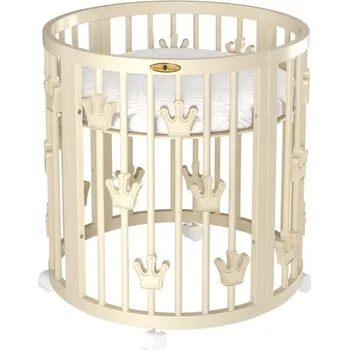 Dětská postýlka Oválná postýlka Royal Sleep 7v1 slonová kost korunky