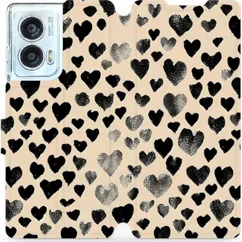 Pouzdro na mobilní telefon Flipové pouzdro Mobiwear - Motorola Edge 50 Fusion - VA51S Černá srdíčka (Knížkové flip pouzdro, obal, kryt na mobil Motorola Edge 50 Fusion - VA51S Černá srdíčka, materiál Umělá kůže + TPU - ochrana 360°, stojánek, silikonová vanička, magnetické zavírání