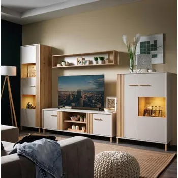 Obývací stěna Malý obývací pokoj s osvětlením Katharos - béžová/dub artisan