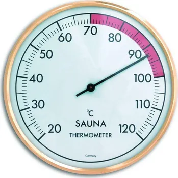 Saunový teploměr kulatý, zlatý rám