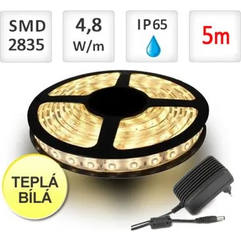 LED páska LED21 SADA LED pásek 5m 4,8W/m 60ks/m 2835 voděodolný TEPLÁ + Zdroj