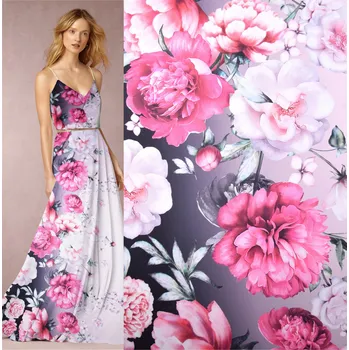 Satén Armani v růžové barvě s digitálním potiskem květin CSCLC2265