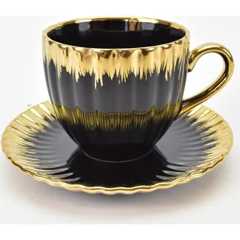 Hrnek s podšálkem Charlotte 7 cm černý/zlatý II. jakost