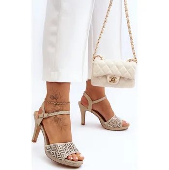 Dámské sandále Ozdobené sandály na podpatku D&A MR1038-44 Barva: Zlatá, Velikost: 41