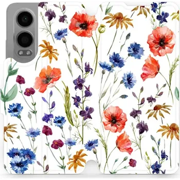 Pouzdro na mobilní telefon Flipové pouzdro Mobiwear - OnePlus Nord CE 4 Lite 5G - MP04S Luční kvítí (Knížkové flip pouzdro, obal, kryt na mobil OnePlus Nord CE 4 Lite 5G - MP04S Luční kvítí, materiál Umělá kůže + TPU - ochrana 360°, stojánek, silikonová vanička, magnetické zavírání