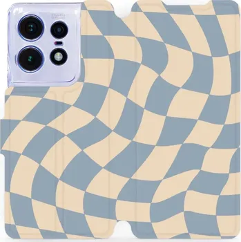 Pouzdro na mobilní telefon Flipové pouzdro Mobiwear - Motorola Edge 50 Pro - VA59S Modrá a béžová šachovnice (Knížkové flip pouzdro, obal, kryt na mobil Motorola Edge 50 Pro - VA59S Modrá a béžová šachovnice, materiál Umělá kůže + TPU - ochrana 360°, stojánek, silikonová vanička,)