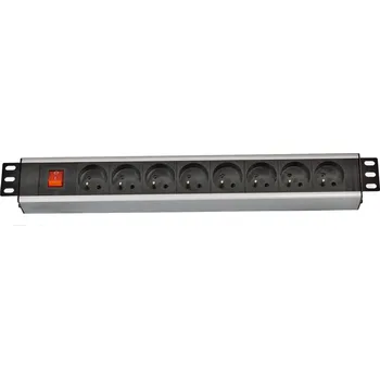 Rozvaděč 19" rozvodný panel LEXI-Net 8x230V, ČSN, vypínač, indikátor napětí, kabel 3m, 1U