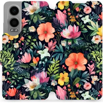 Pouzdro na mobilní telefon Flipové pouzdro Mobiwear - OnePlus Nord CE 4 Lite 5G - VP48S Pestré kvítky (Knížkové flip pouzdro, obal, kryt na mobil OnePlus Nord CE 4 Lite 5G - VP48S Pestré kvítky, materiál Umělá kůže + TPU - ochrana 360°, stojánek, silikonová vanička, magnetické)