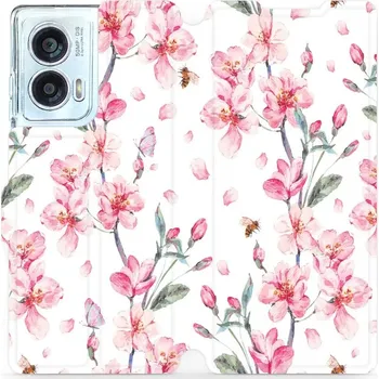 Pouzdro na mobilní telefon Flipové pouzdro Mobiwear - Motorola Edge 50 Fusion - M124S Růžové květy (Knížkové flip pouzdro, obal, kryt na mobil Motorola Edge 50 Fusion - M124S Růžové květy, materiál Umělá kůže + TPU - ochrana 360°, stojánek, silikonová vanička, magnetické zavírání)