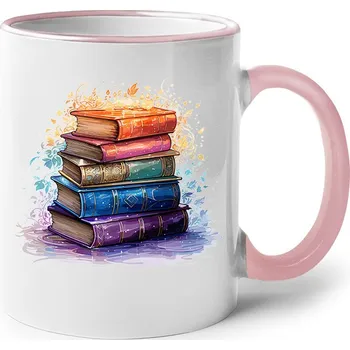 Keramický hrnek Knihy, Barva Růžová, Velikost 330 ml, Canvas Keramický hrnek s barevným uchem Bezvatriko.cz 2736