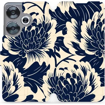 Pouzdro na mobilní telefon Flipové pouzdro Mobiwear - Xiaomi Poco F6 5G - VA40S Modré a béžové květy (Knížkové flip pouzdro, obal, kryt na mobil Xiaomi Poco F6 5G - VA40S Modré a béžové květy, materiál Umělá kůže + TPU - ochrana 360°, stojánek, silikonová vanička, magnetické zavírá