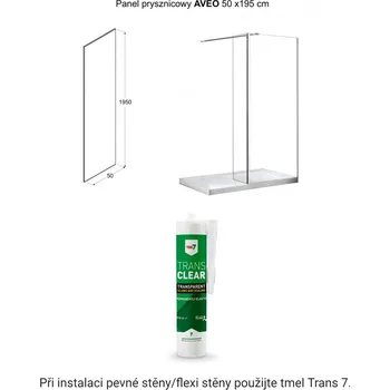 Stěna AVEO a AVEO DUE pevná 50x195 cm chrom čirá BCAVEO50