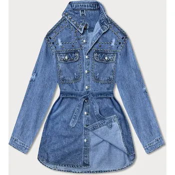 Dámská cargo bunda SVĚTLE MODRÁ DÁMSKÁ OVERSIZE DŽÍNOVÁ BUNDA S KAMÍNKY ADORO, odstíny modré M (38) i392_22274-47