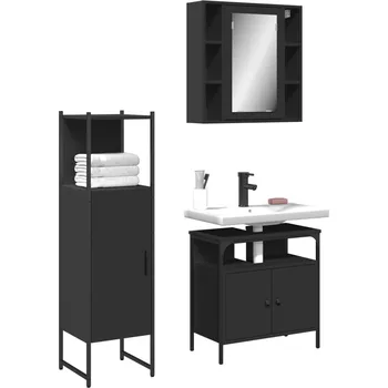 Koupelnový nábytek Petrashop 3dílný set koupelnových skříněk černý kompozitní dřevo Černý3214755