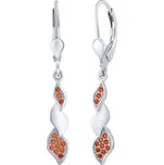 Stříbrné visací náušnice dekorované oranžovými Brilliance Zirconia