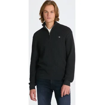 Pánský svetr SVETR GANT COTTON TEXTURE HALFZIP DK CHARCOAL MELANGE
