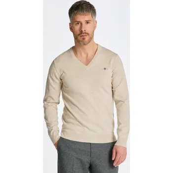 Pánský svetr SVETR GANT CLASSIC COTTON V-NECK LIGHT BEIGE MELANGE