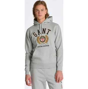 Pánské oblečení MIKINA GANT CREST SWEAT HOODIE GREY MELANGE